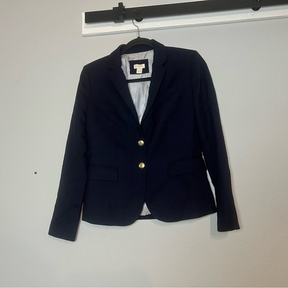 J. Crew Schoolboy Navy Blue Wool Blend Blazer Gold Buttons Size 2 Preppy - Picture 2 of 10